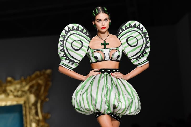 Kaia Gerber models for Moschino's SS20 show. Credit: Jacopo Raule/Getty Images